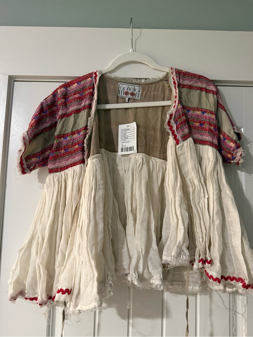 NWT Ophelia Moon Embroidered Peplum Open Cardigan Jacket